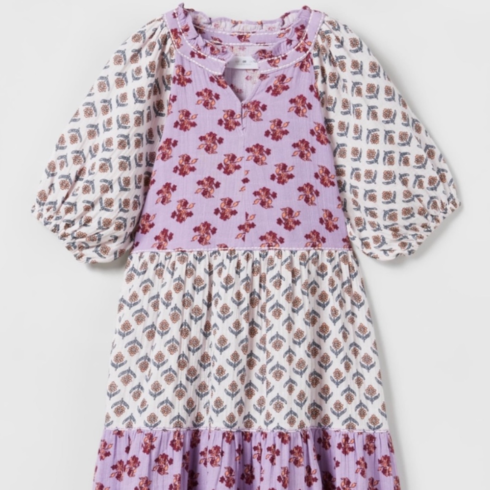EUC Zara Girls Contrasting Floral Print Cotton Gauze Boho Dress 6yrs